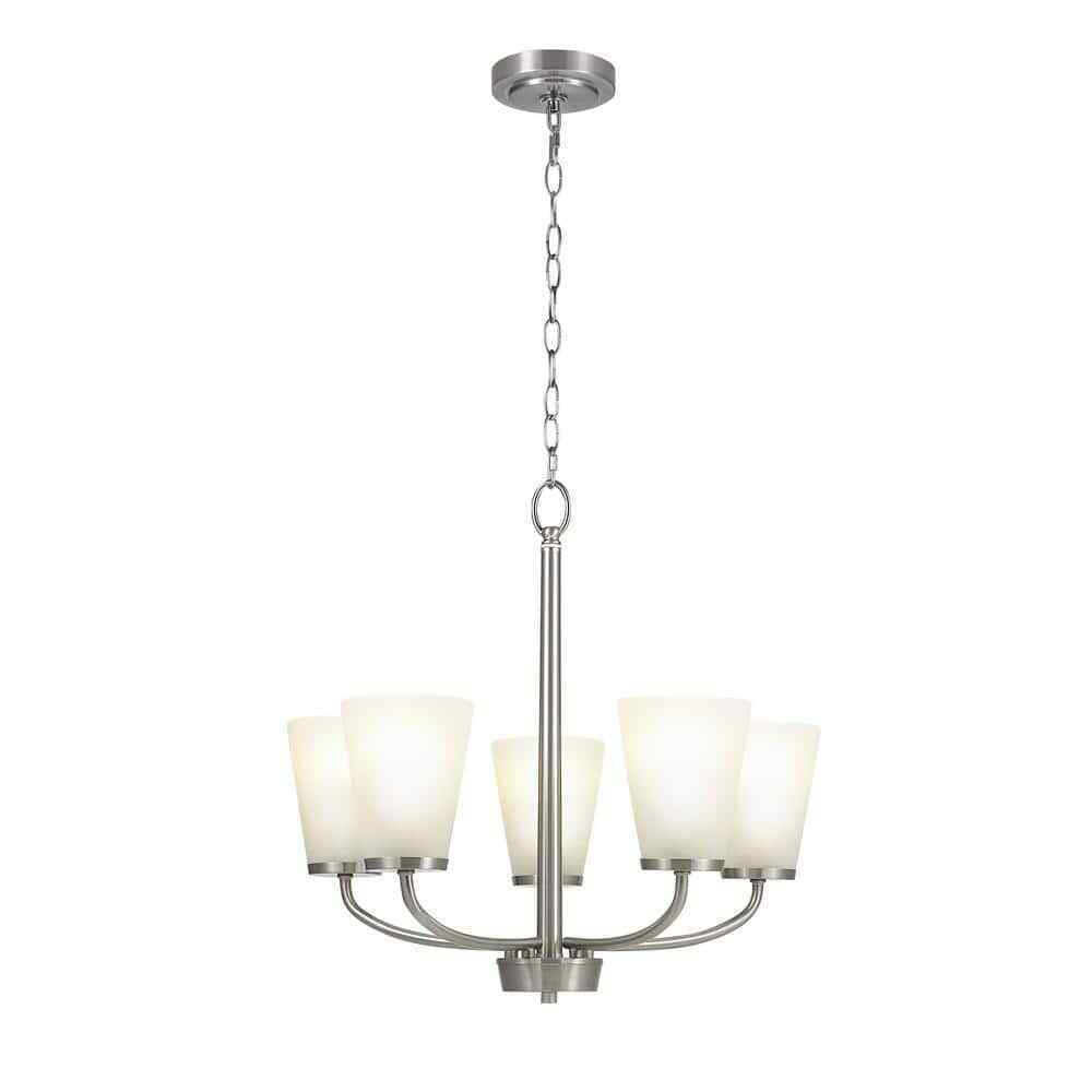 Hampton Bay Helena 21" 5-Light Brushed Nickel Chandelier w/ Frosted Glass Shades