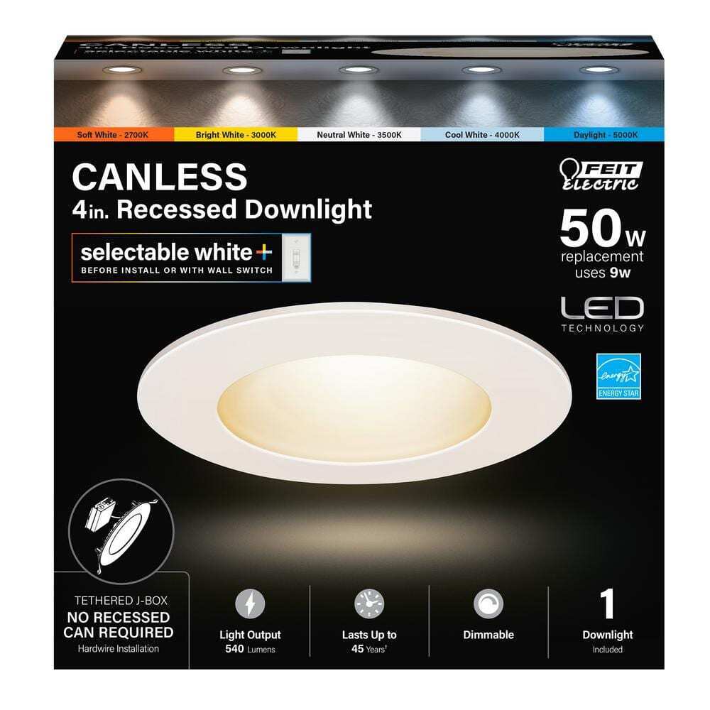 Feit Electric 4 in. LED Selectable CCT Dimmable Canless Recessed Light 6-Pack