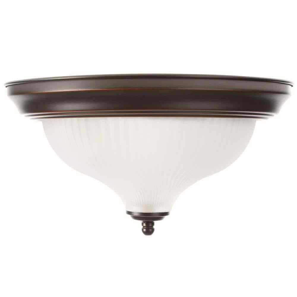 Hampton Bay 11 in. 2-Light Oil-Rubbed Bronze Flush Mount w/ Frosted Swirl Glass