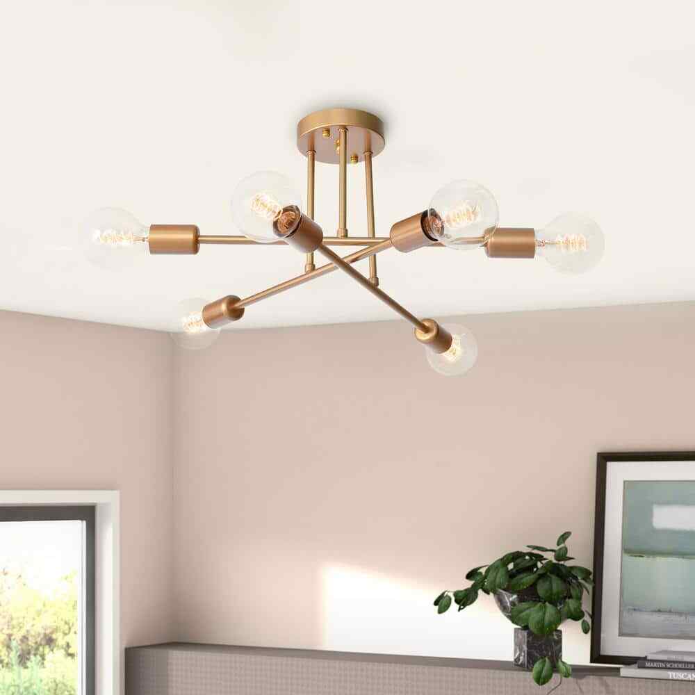 RRTYO Elektra 23.62 in. 6-Light Champagne Gold Semi-Flush Mount