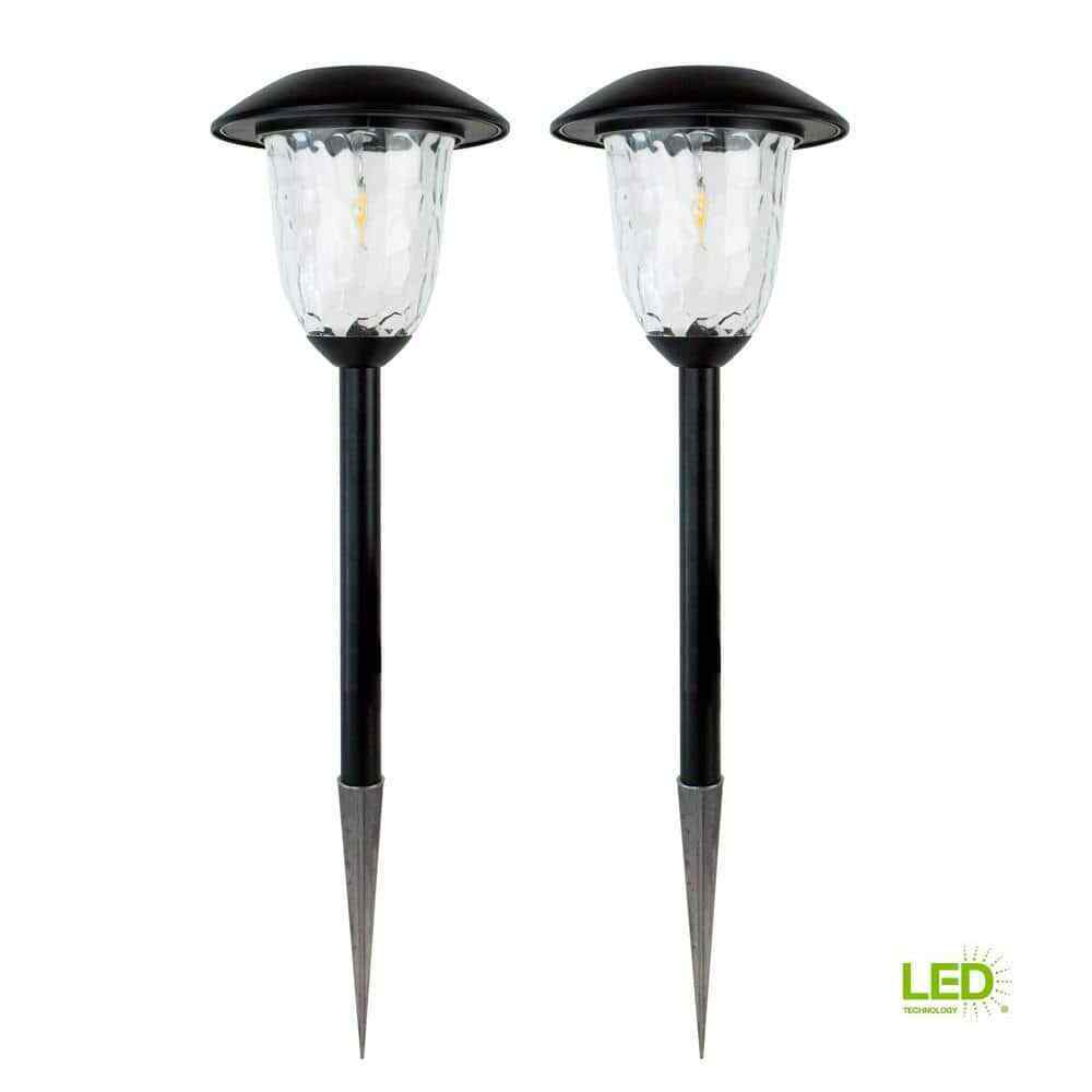 Solar Black Outdoor LED Filament-Style Landscape Path Light 2-Pack