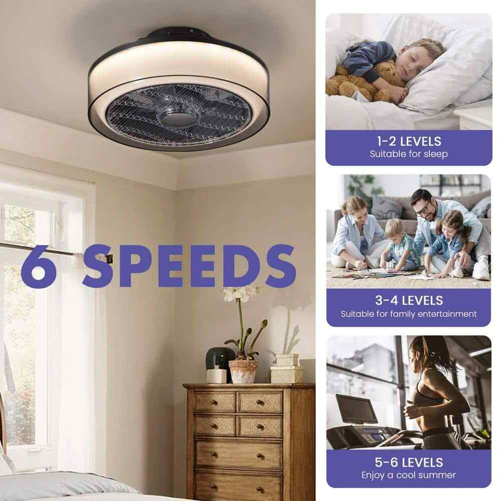 ANTOINE Modern Dimmable LED Indoor Gray Smart Enclosed Ceiling Fan w/ Remote