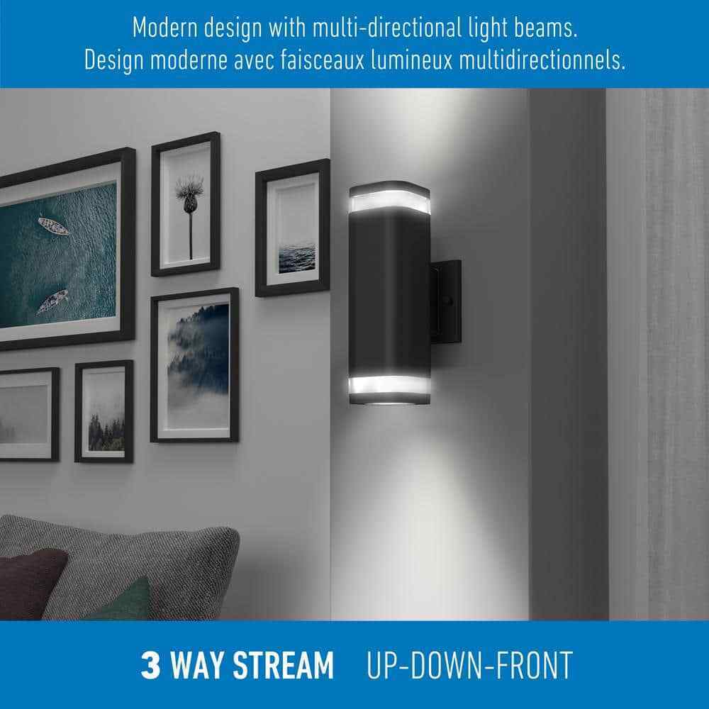 Artika Stark Black Modern SmartLED Hardwired Garage and Porch Light Wall Sconce
