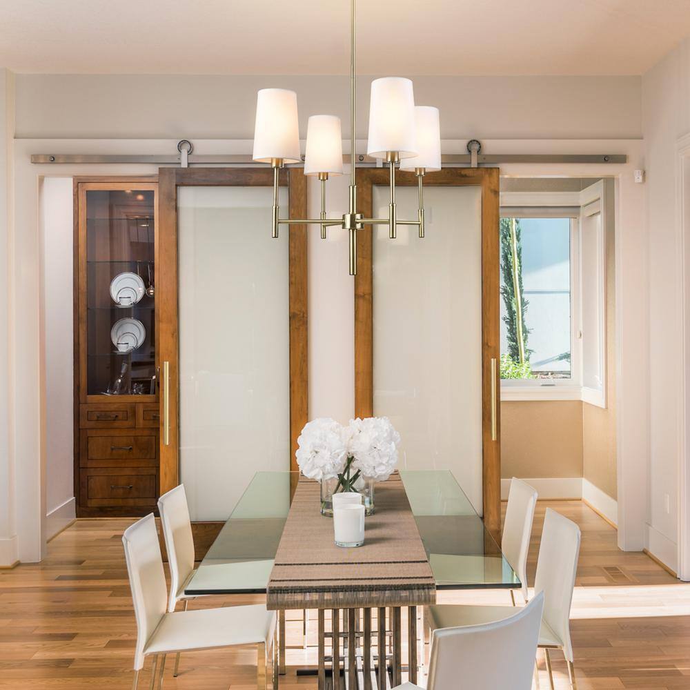 Globe Electric Ronnie 4-Lights Brass Chandelier with White Fabric Shades 61255
