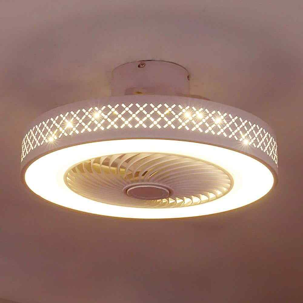 TOZING LED Indoor White Dimmable Matte Modern Cage Ceiling Fan Light w/ Remote