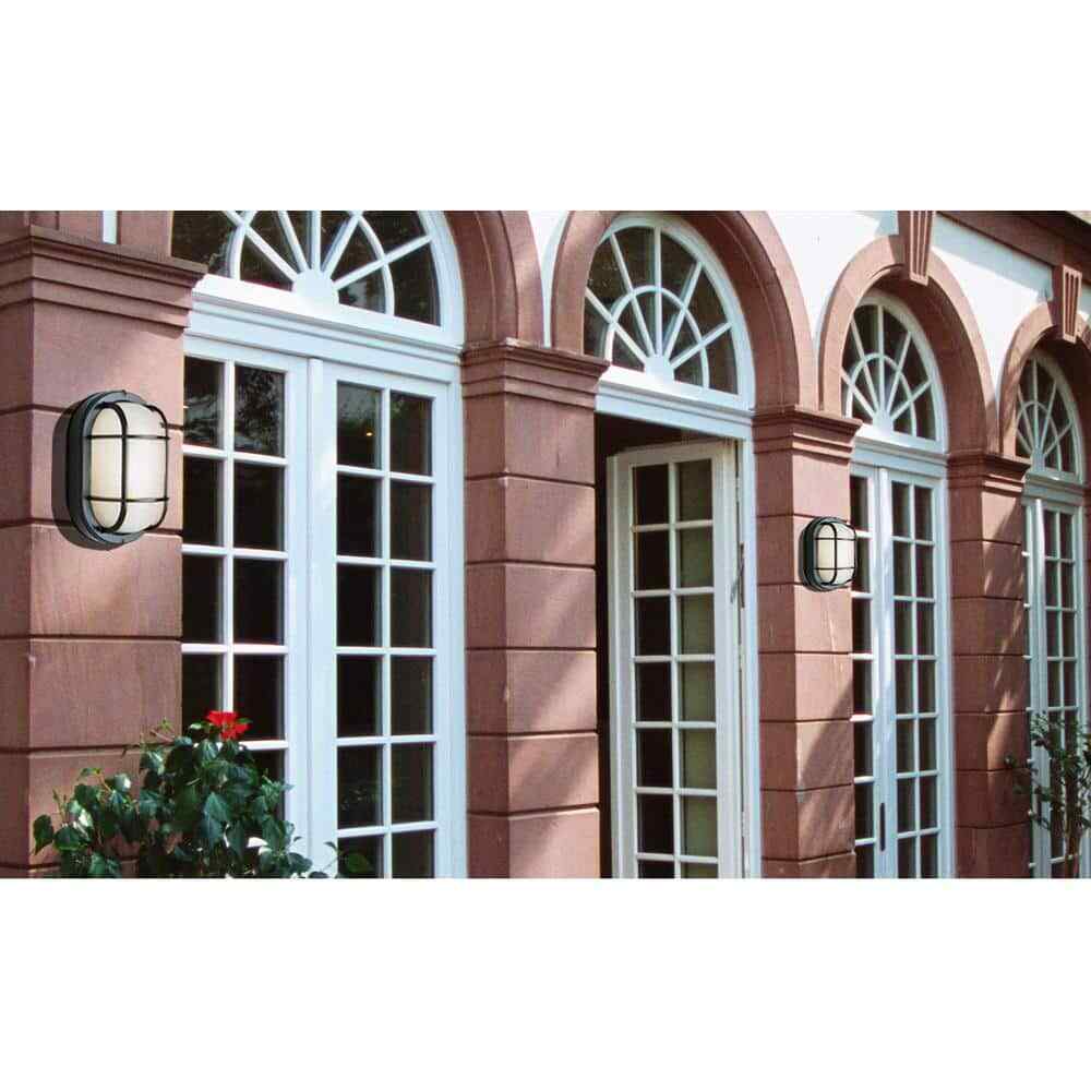 Bel Air Lighting Aria Black Oval Outdoor Wall Light Fixture w/ Ribbed Glass