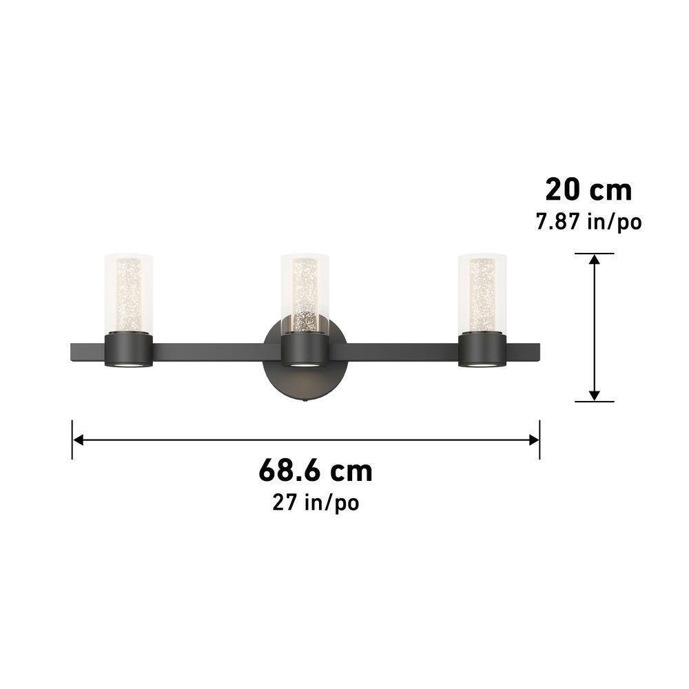 Artika Essence 27 in. 3-Light Integrated LED Black Vanity Light Bar Wall Fixture