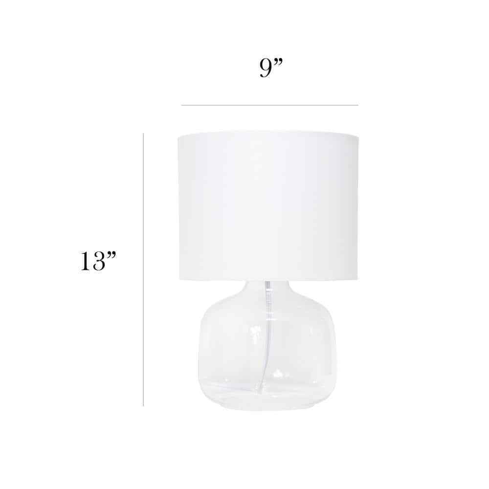 Simple Designs 13.75 in. Clear Glass Table Lamp with White Fabric Shade