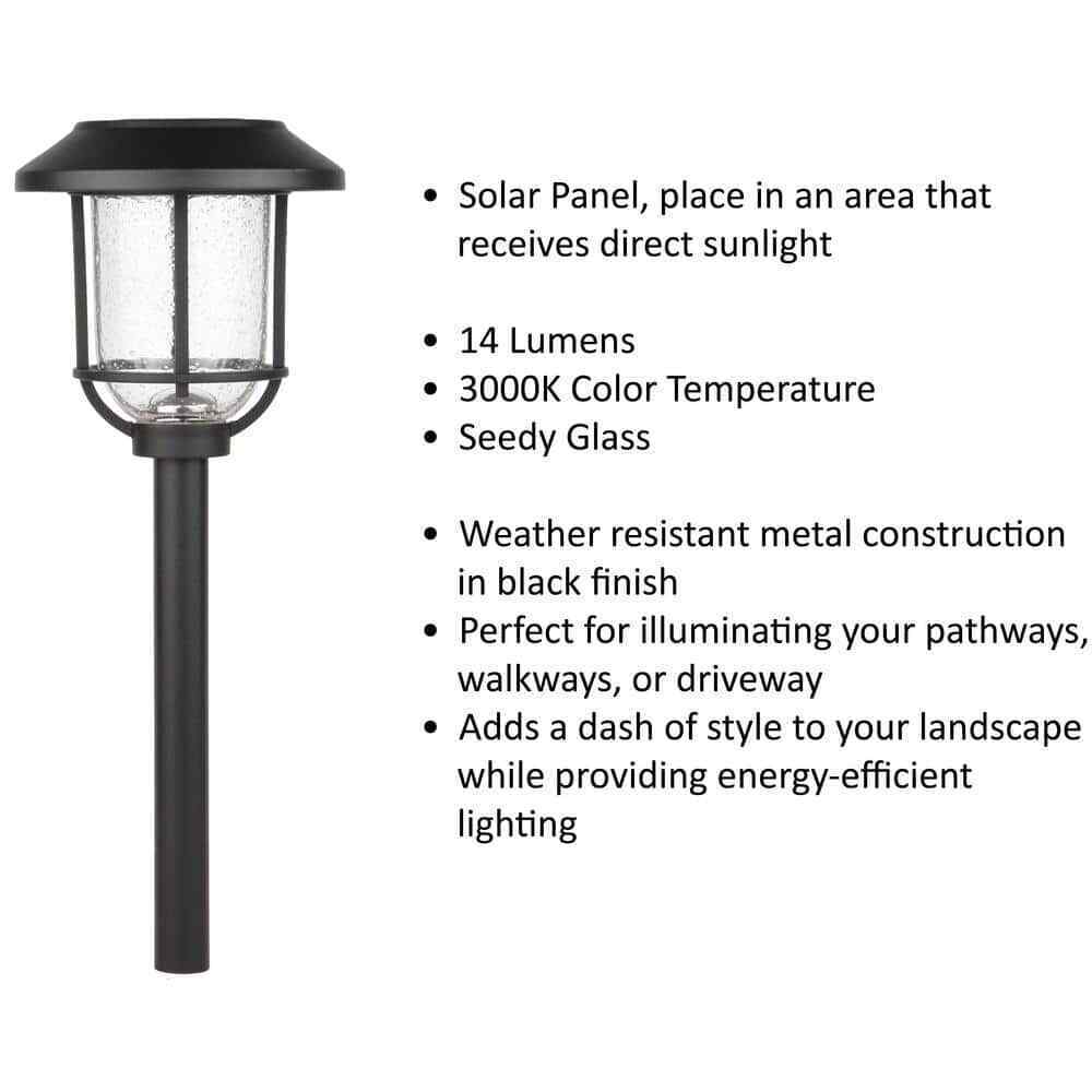 Hampton Bay Millbrook Solar Black LED Metal Glass Landscape Pathway Light 4-Pack