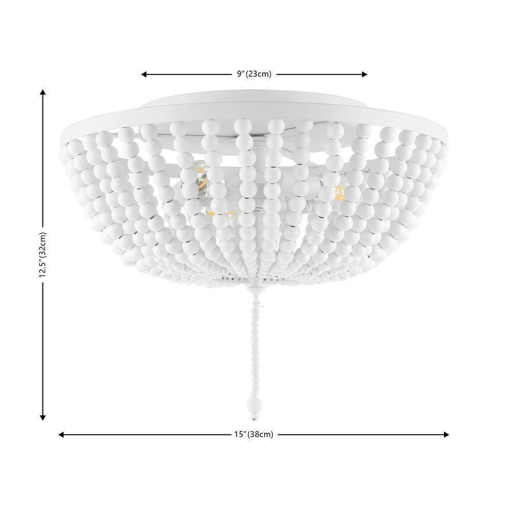 JONATHAN Y Allison 15 in. White Wood Beaded/Metal LED Flush Mount JYL9019D