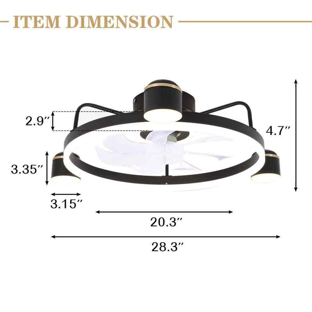 Bella Depot 28 in. LED Indoor Smart App Control Low Profile Black Ceiling Fan