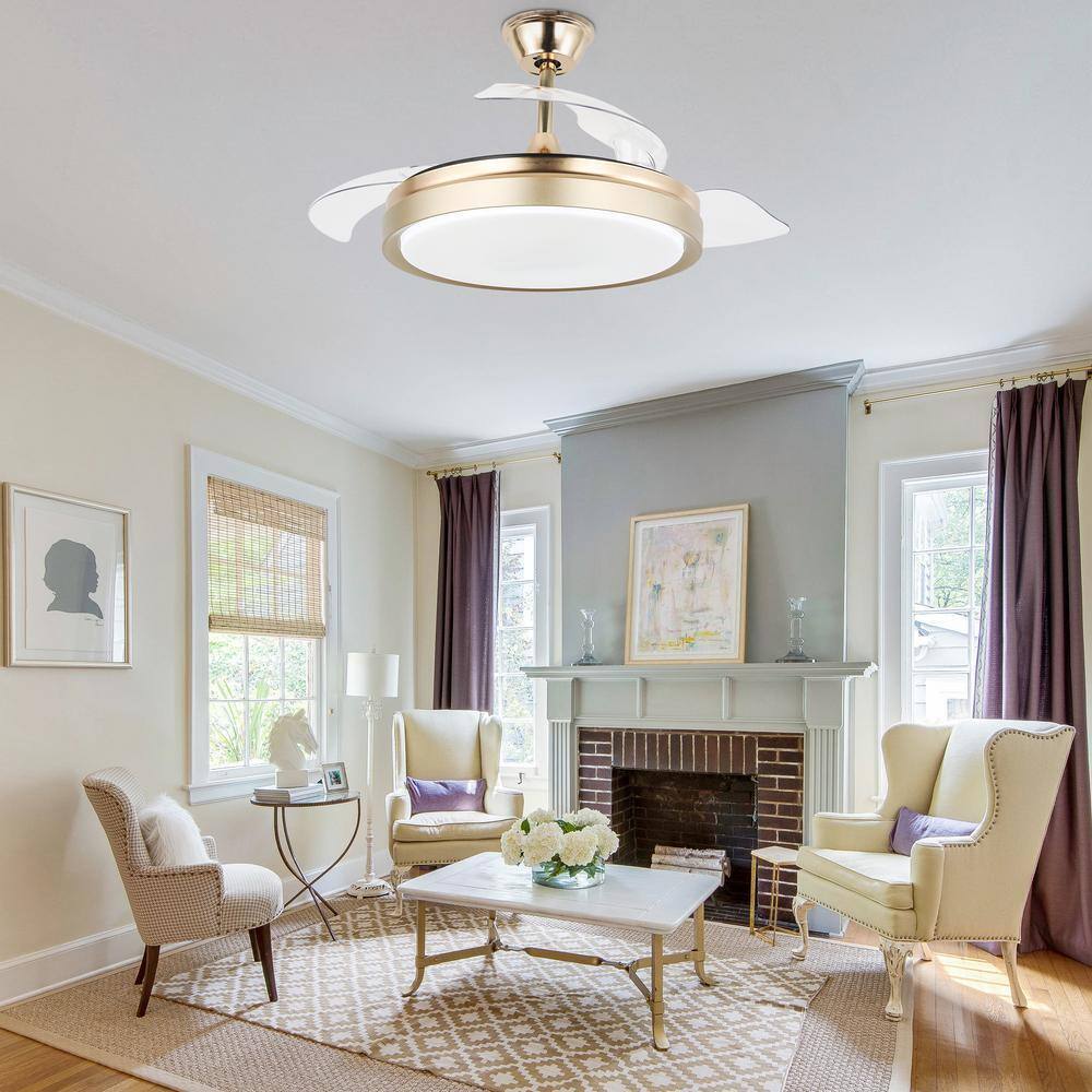 Oaks Aura Oaksville 42in. LED Indoor French Gold 6-Speed Retractable Ceiling Fan