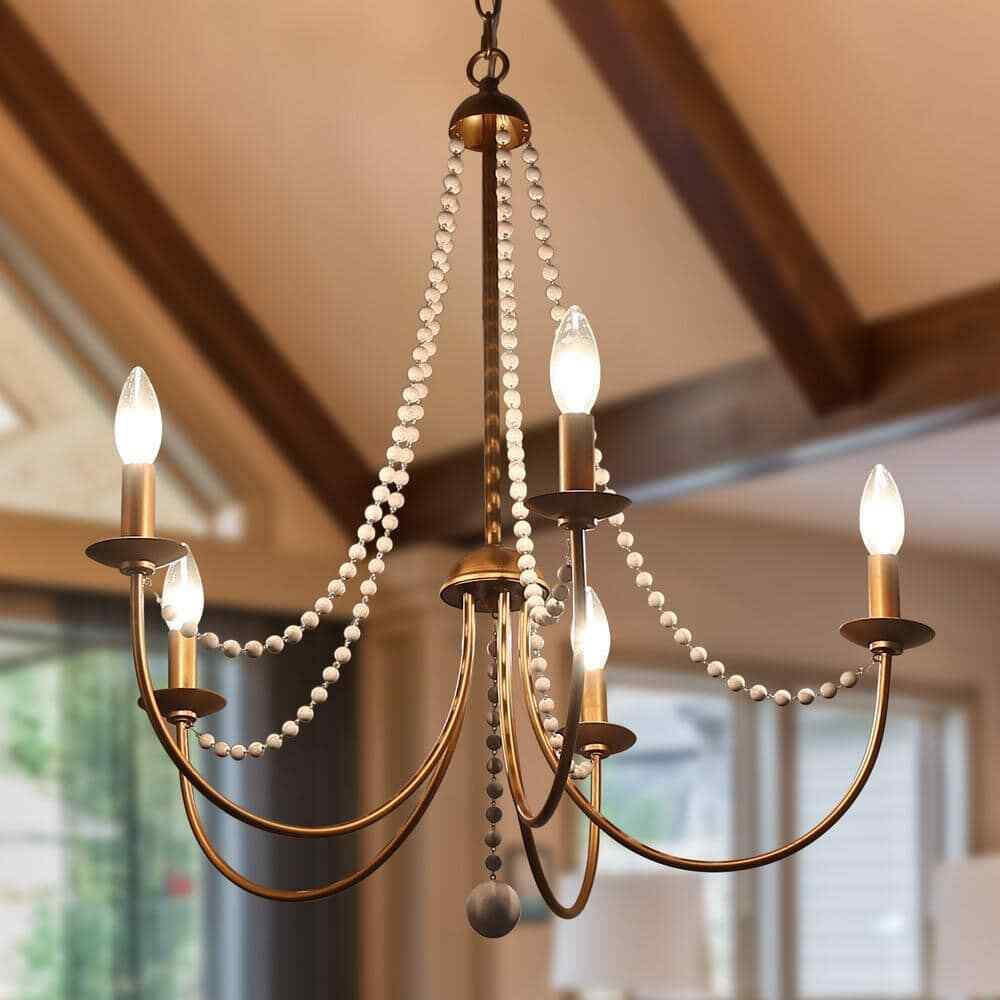 Uolfin Modern Dining Room 5-Light Brushed Gold Candlestick Chandelier