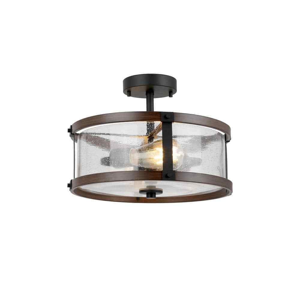 Hampton Bay Richland 2-Light Dark Bronze Semi-Flushmount Clear Seedy Glass