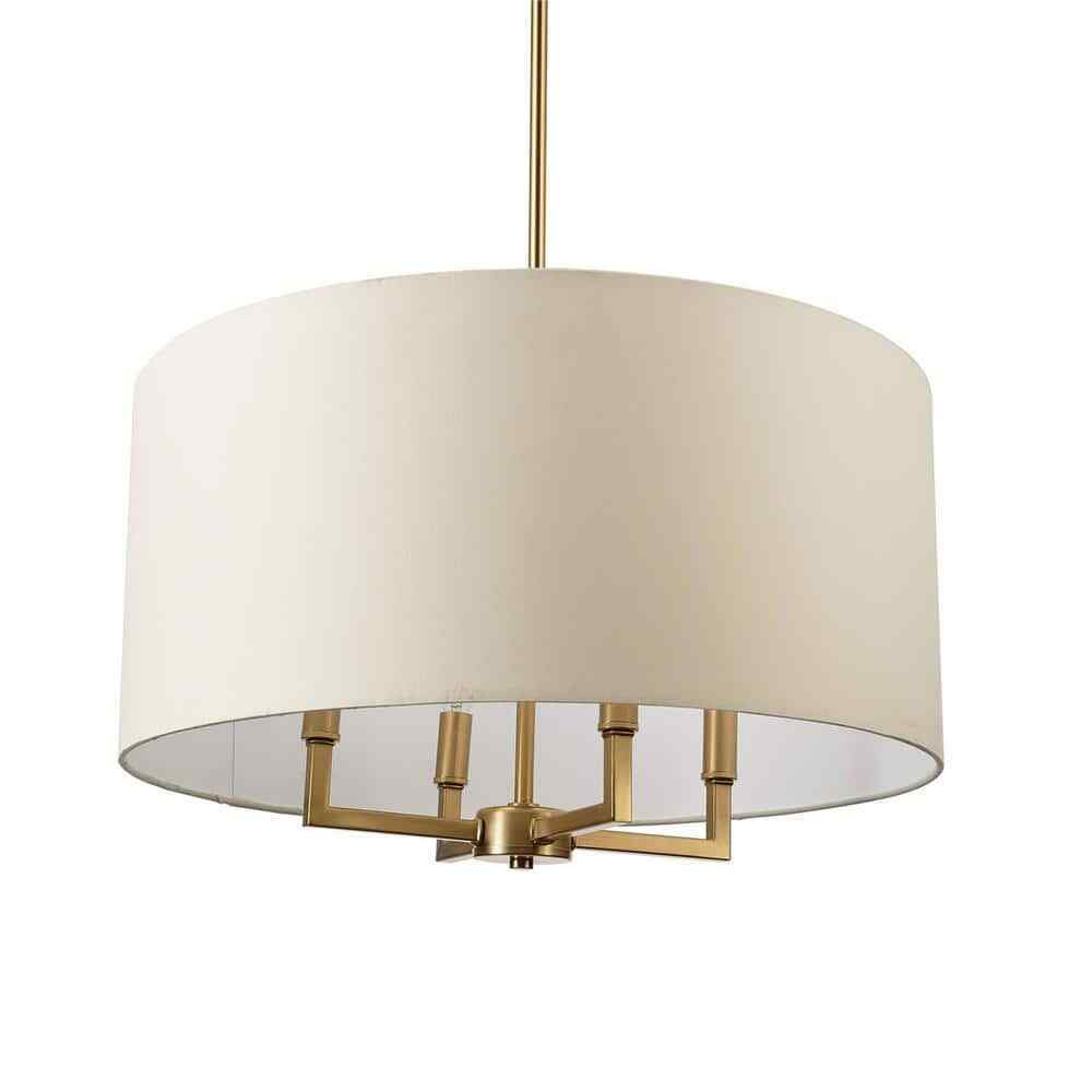 Globe Electric Emery 4-Light Matte Brass Pendant Light with Beige Fabric Shade