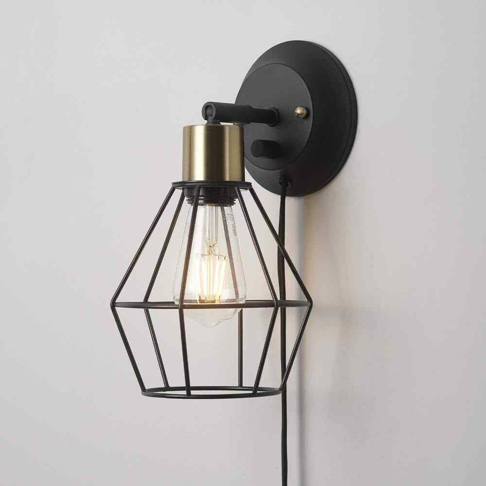 Hampton Bay Bryson 1-Light Matte Black and Brass Wall Sconce 65741