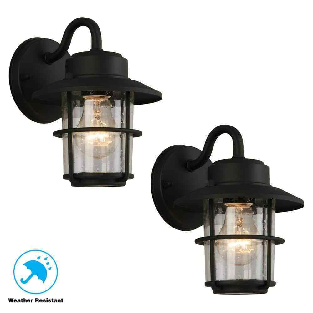 Hampton Bay 1-Light Black Outdoor Wall Lantern Sconce 2-Pack JBO1691A-4