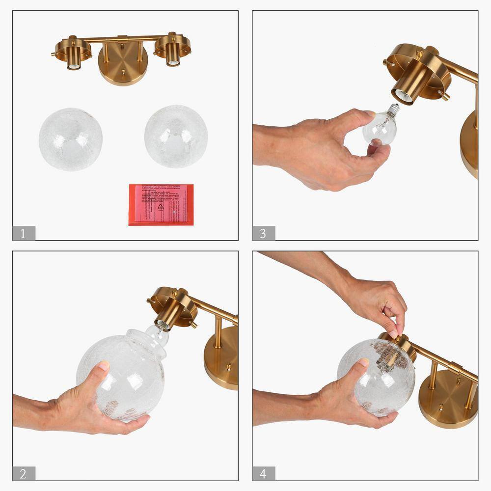 LNC Modern 14 in. 2-Light Plated Brass Bathroom Vanity Light LBNFJQ235W238C
