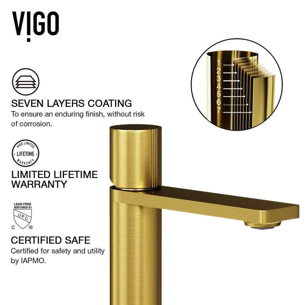 VIGO Gotham Single Handle Single-Hole Bathroom Vessel Faucet, Matte Brushed Gold