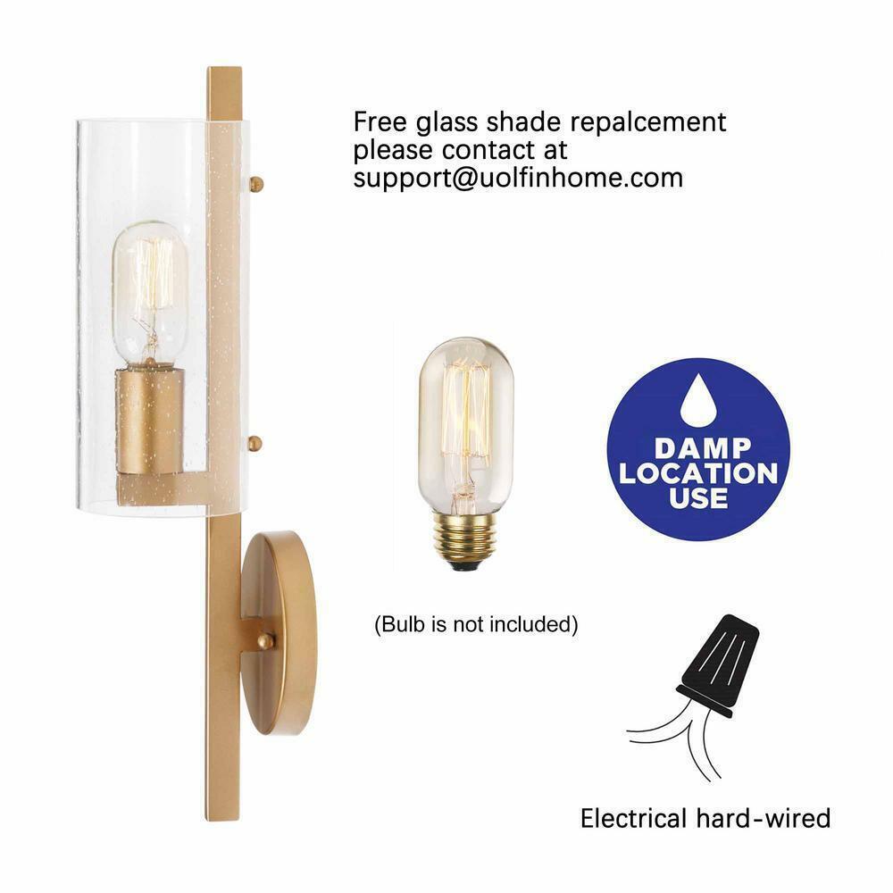 Uolfin Modern Cylinder Wall Sconce Lind 1-Light Brass Gold Tube Bathroom Light