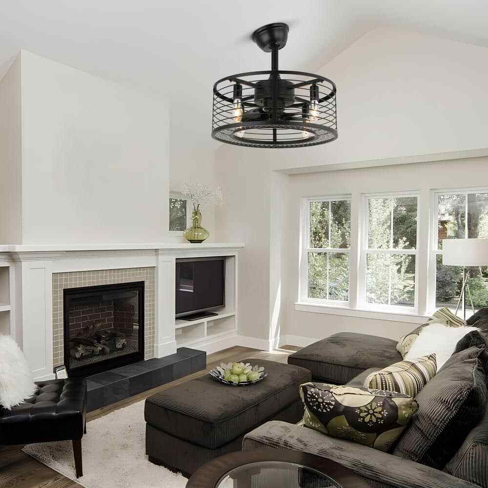 ANTOINE 17 in. Indoor Black Ceiling Fan Caged Ceiling Fan w/ Lights and Remote