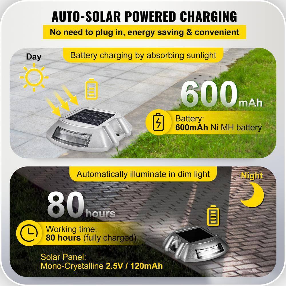 VEVOR Solar Dock Lights Marine 8-Pack Outdoor Waterproof Wireless 6 LED Driveway
