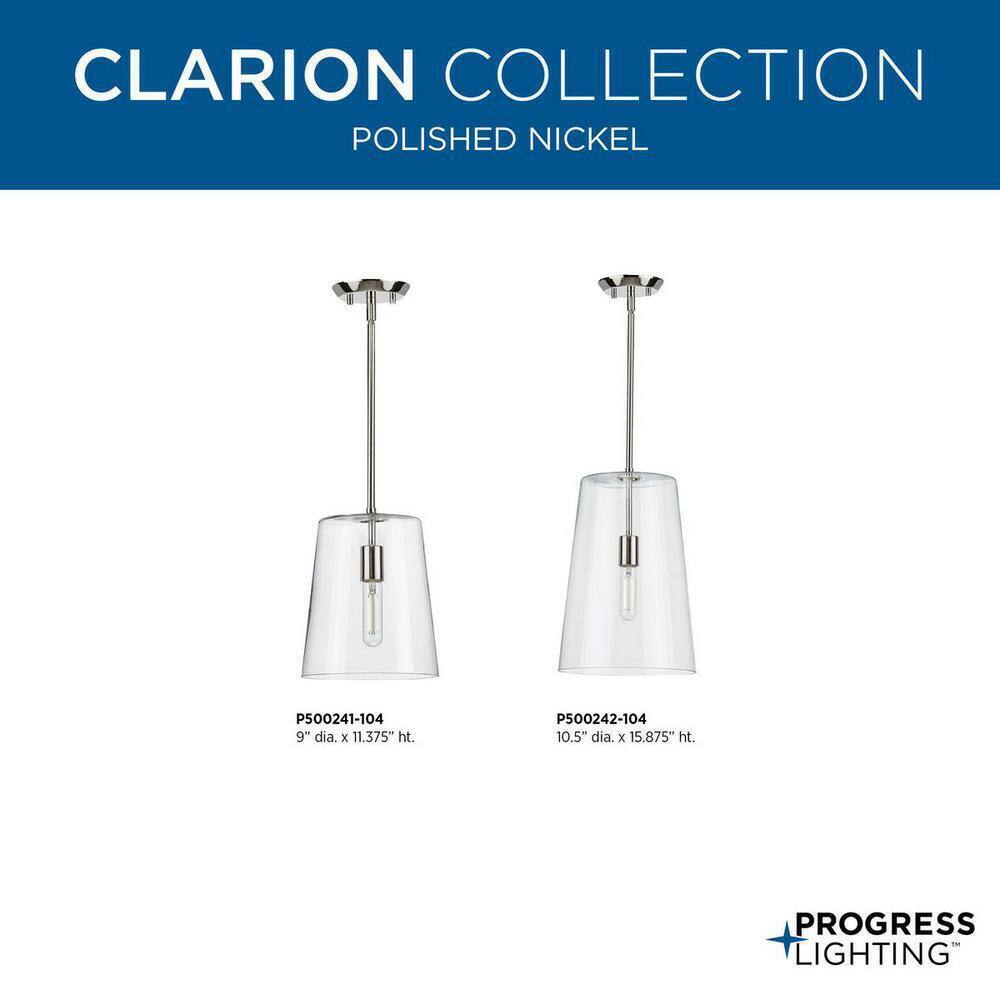 Progress Lighting Clarion 1-Light Polished Nickel Small Pendant
