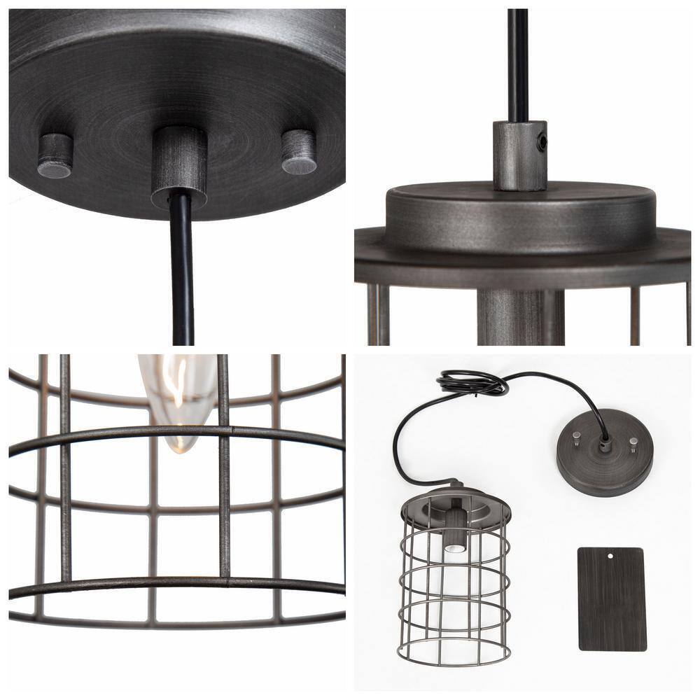LNC 1-Light Farmhouse Rustic Gray Mini Pendant Cage Foyer Hall Island Bar Light