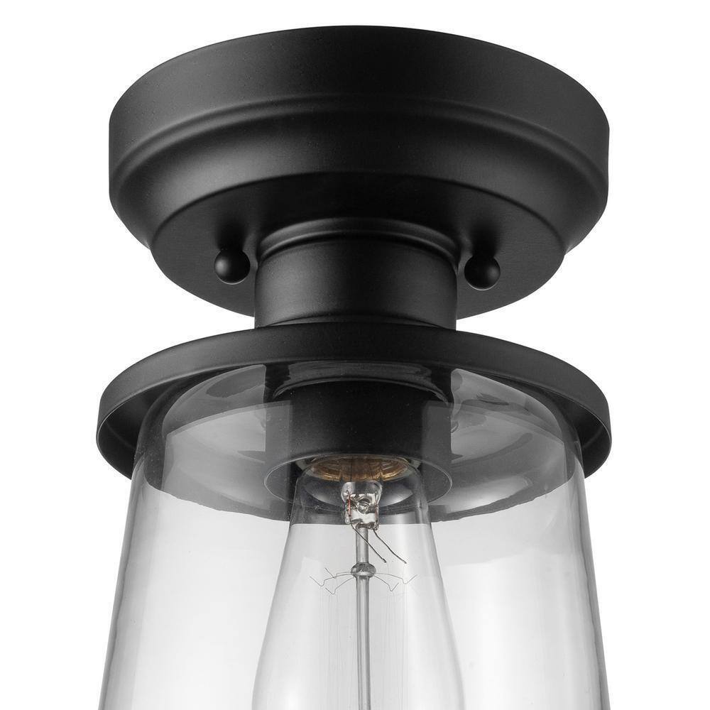 Hampton Bay Rigby 9.6 in. 1-Light Matte Black Round Flush Mount Ceiling Light