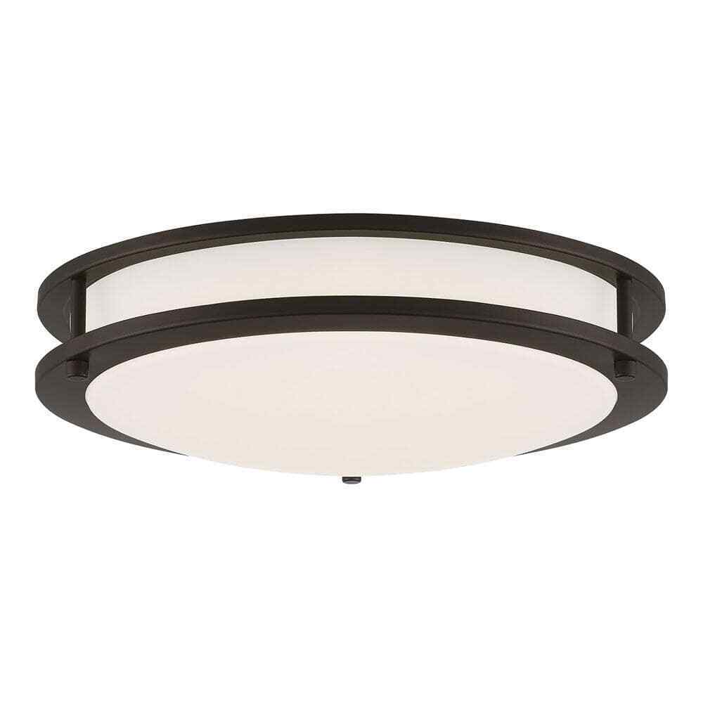 Flaxmere 14 in. Bronze Dimmable Flush Mount Ceiling Light w/ Frosted White Glass