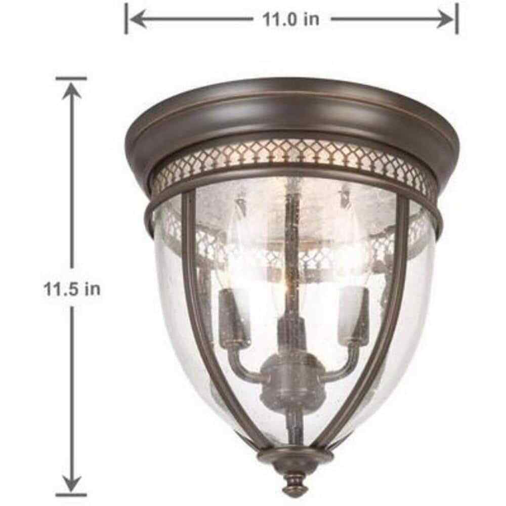 SUPERHUNTER 11 in. Oil-Rubbed Bronze Flush Mount Fixture w/ Seeded Glass Shade