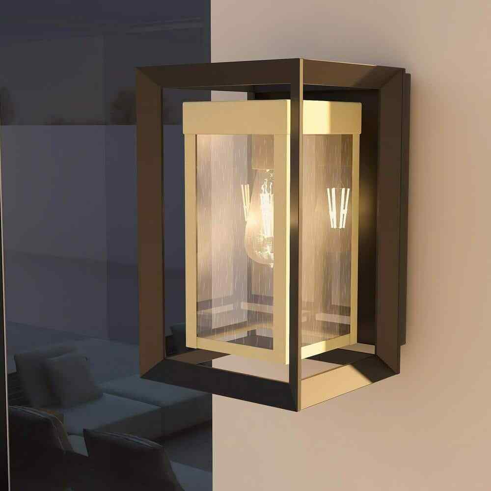 Pia Ricco 1-Light Matte Black + Golden Outdoor Fixture Wall Lantern Sconce