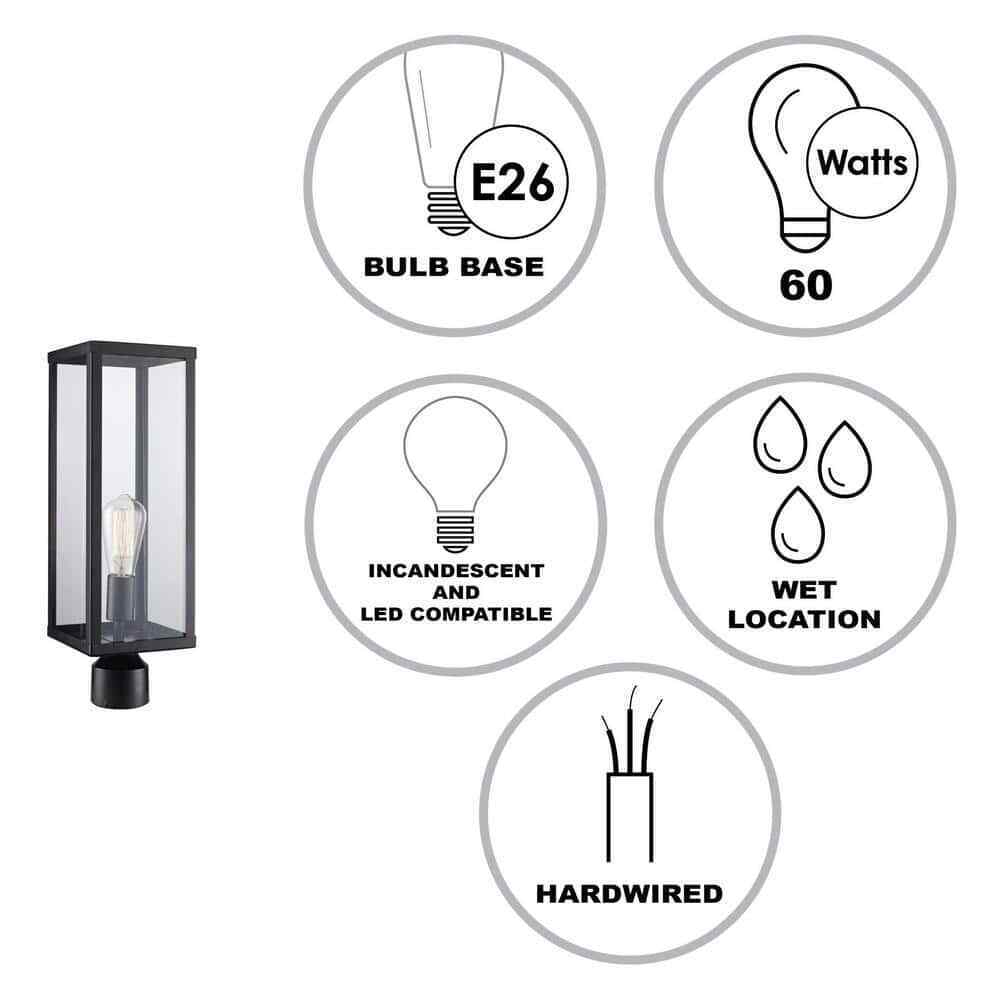 Bel Air Lighting Oxford Black Outdoor Lamp Post Light Fixture with Clear Glass
