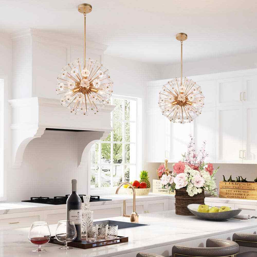 Uolfin Modern Gold Sputnik Chandelier 6-Light Dining Room Island Pendant Fixture