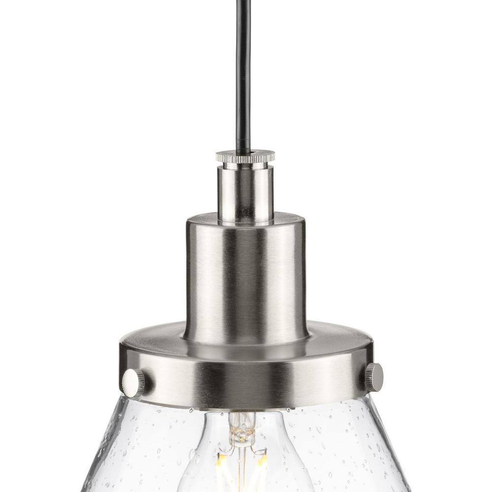 Progress Lighting Hinton 8" Brushed Nickel Pendant w/ Clear Seeded Glass Shade
