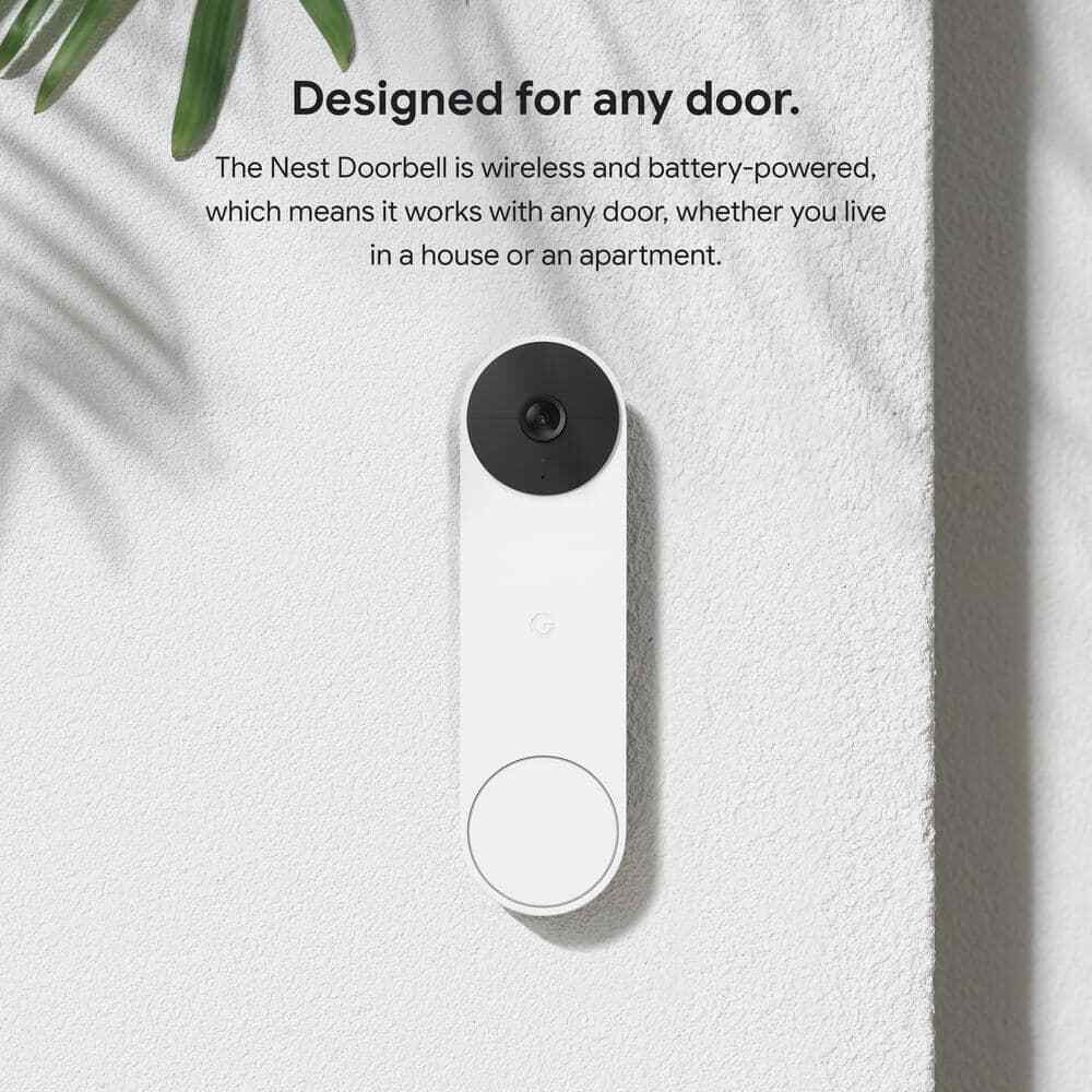 Google Nest Doorbell Battery - Smart Wi-Fi Video Doorbell Camera - Snow