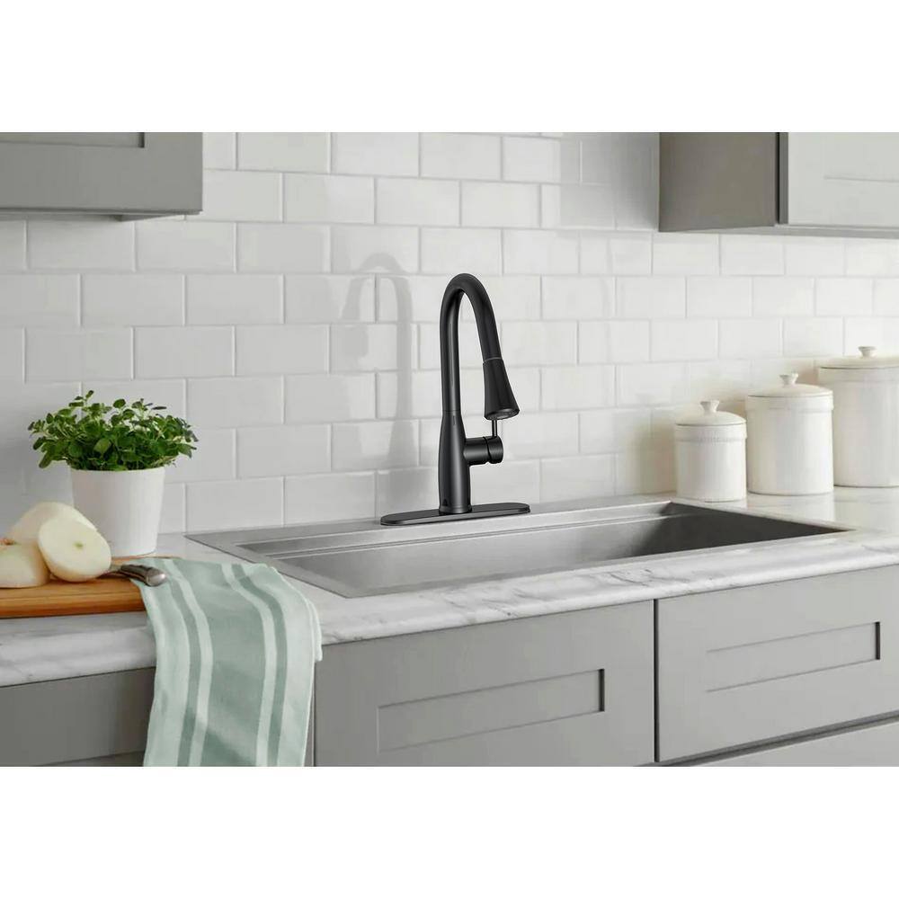 Cartway Single-Handle Pull-Down Sprayer Kitchen Faucet in Matte Black D001O