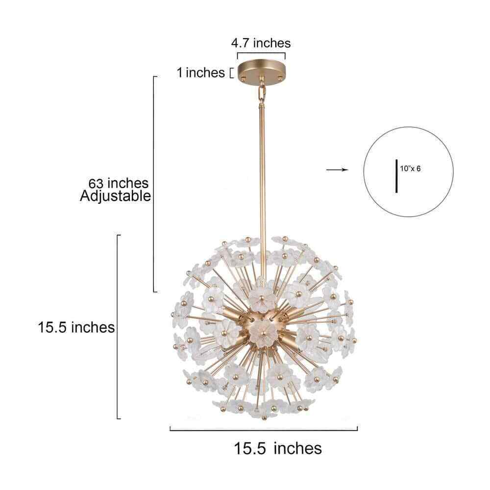 Uolfin Modern Gold Sputnik Chandelier 6-Light Dining Room Island Pendant Fixture