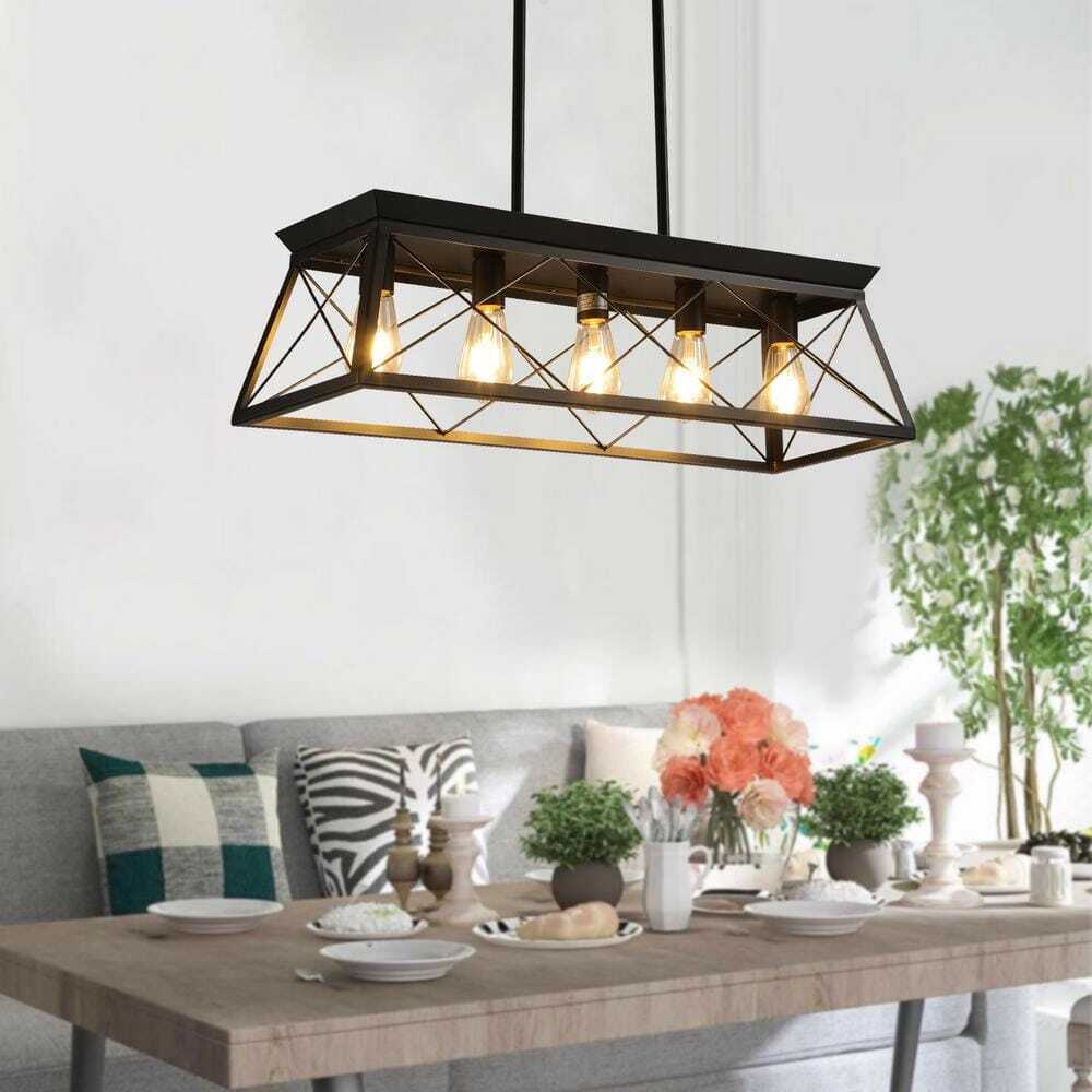 Sunpez Black Rustic Chandelier Modern Hanging Farmhouse Pendant Light Fixture