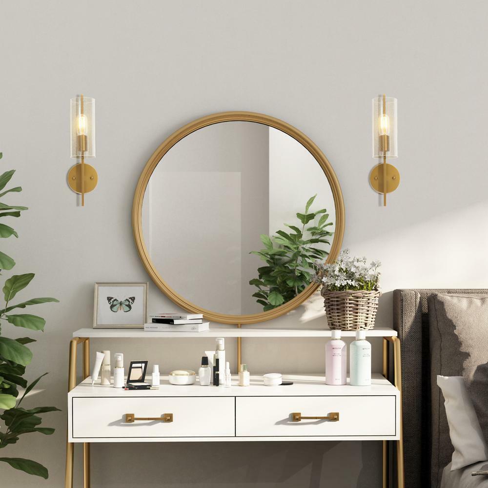 Uolfin Modern Cylinder Wall Sconce Lind 1-Light Brass Gold Tube Bathroom Light