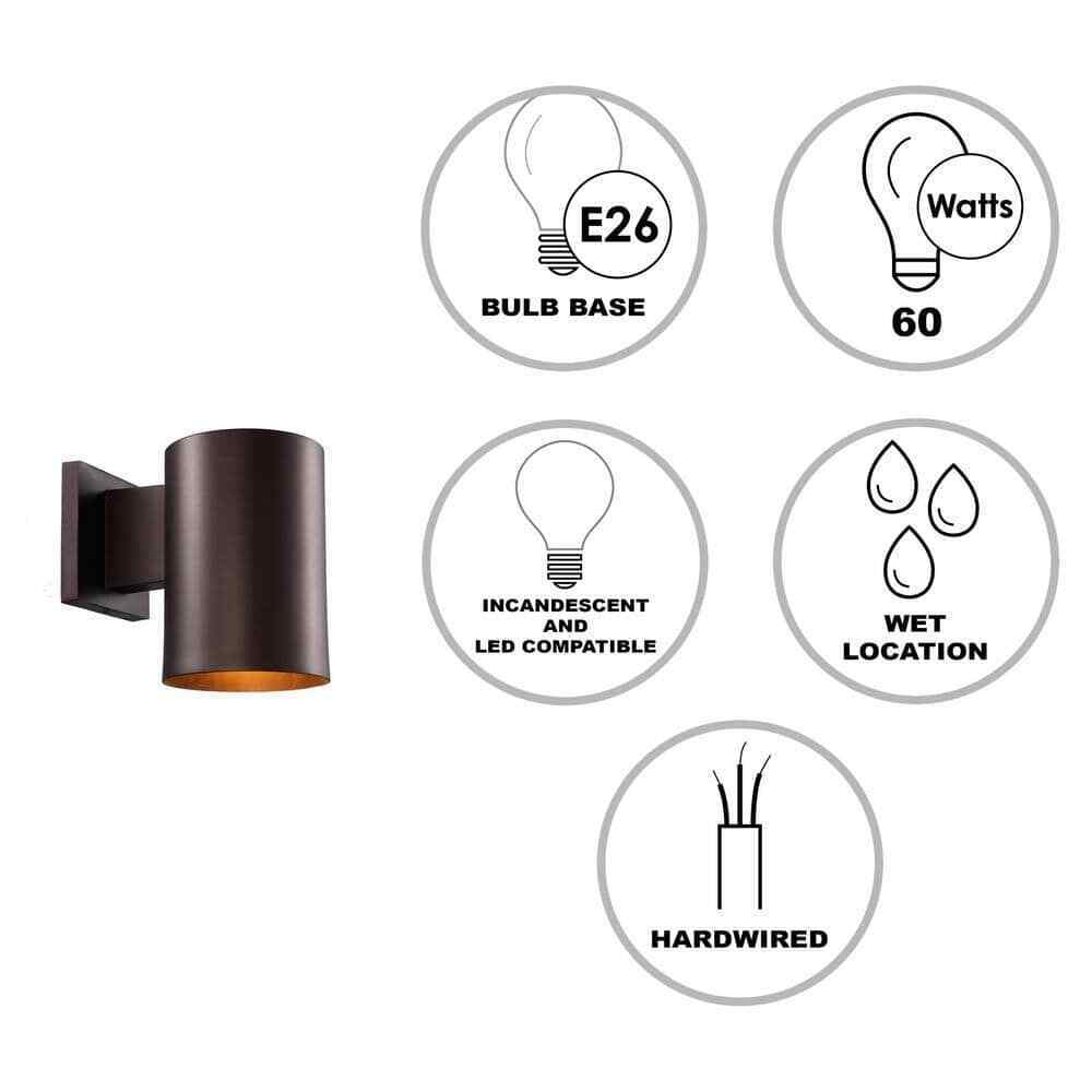 Bel Air Lighting Cali 1-Light Small Bronze Cylinder Outdoor Wall Light Fixture