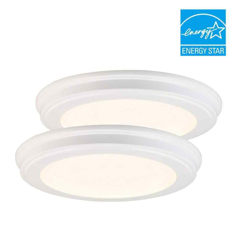 Commercial Electric 15 in. Matte White 5-CCT LED Round Flush Mount 2-Pack