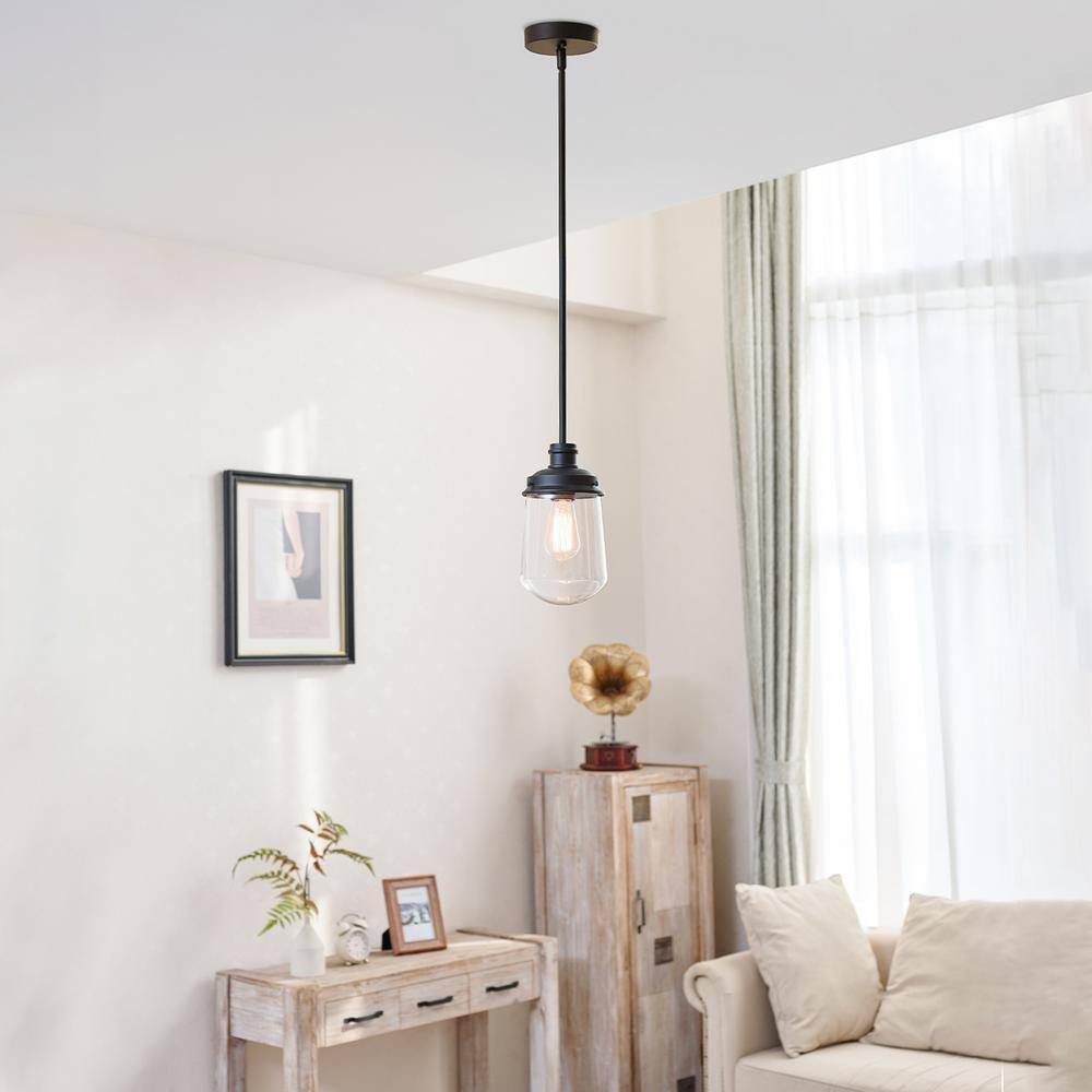 Globe Electric Abraham 1-Light Matte Black Pendant Light with Clear Glass Shade