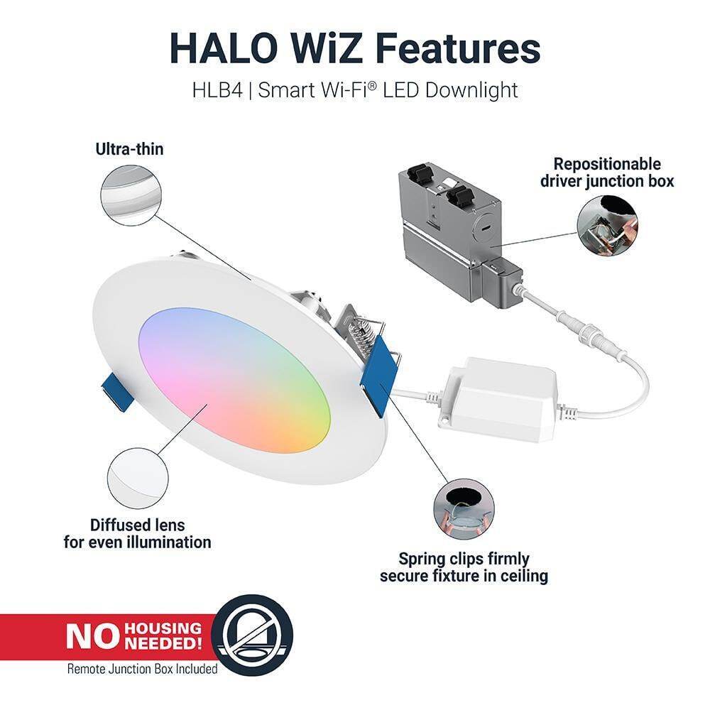 HALO HLB 4 in. Color White Slim Canless Smart Wi-Fi LED Recessed Downlight