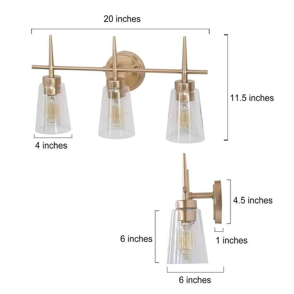 Uolfin Gold Bathroom Vanity Light Dule 3-Light Modern Bell Brass Light Bar