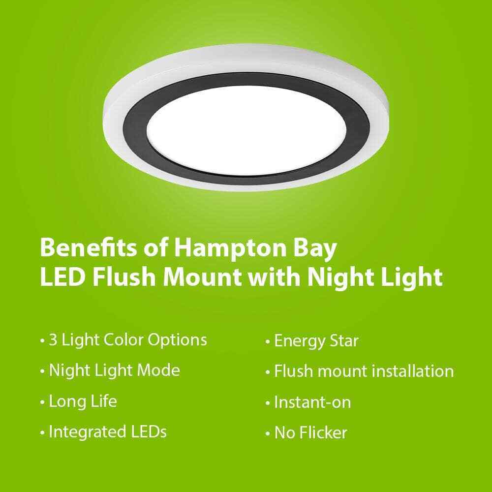 Hampton Bay Clement Round Flat Panel 13 in. Black Integrated LED Flush Mount