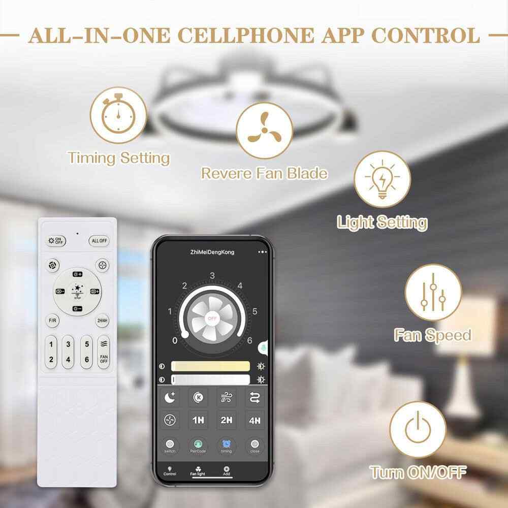 Bella Depot 28 in. LED Indoor Smart App Control Low Profile Black Ceiling Fan