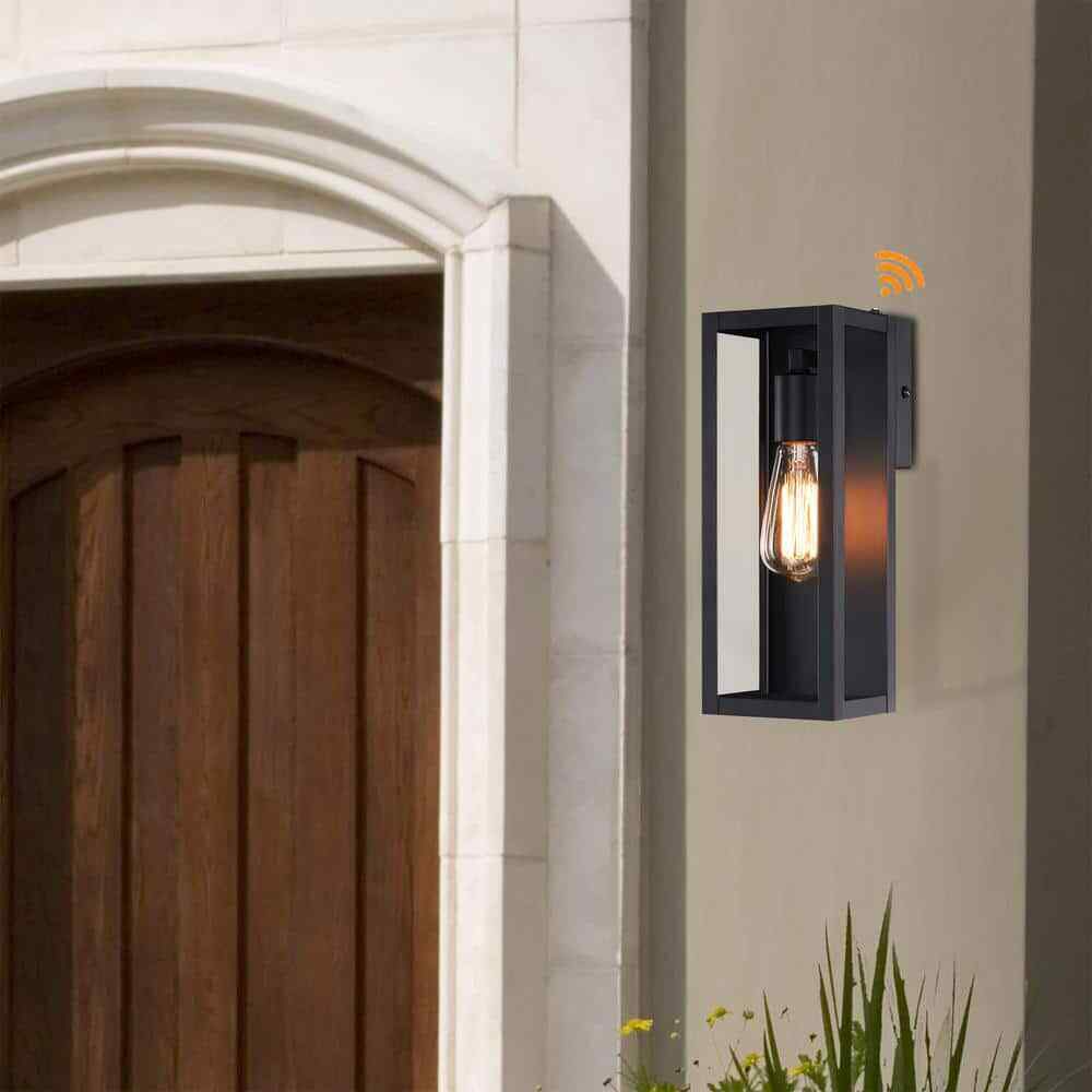 Hukoro Cali utdoor Dusk-To-Dawn Sensor Wall Light w/ Black Finish Glass Shade