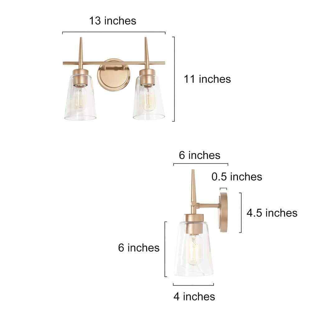 Uolfin Gold Bell 2-Light Modern Powder Room Vanity Light with Clear Glass Shades