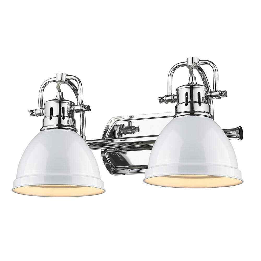 Golden Lighting Duncan 8.5 in. 2-Light Chrome Vanity Light with White Shades
